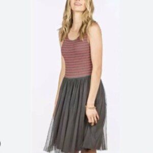 Matilda Jane womens T'WAS THE NIGHT Dress large Red Stripes Tulle Overlay new